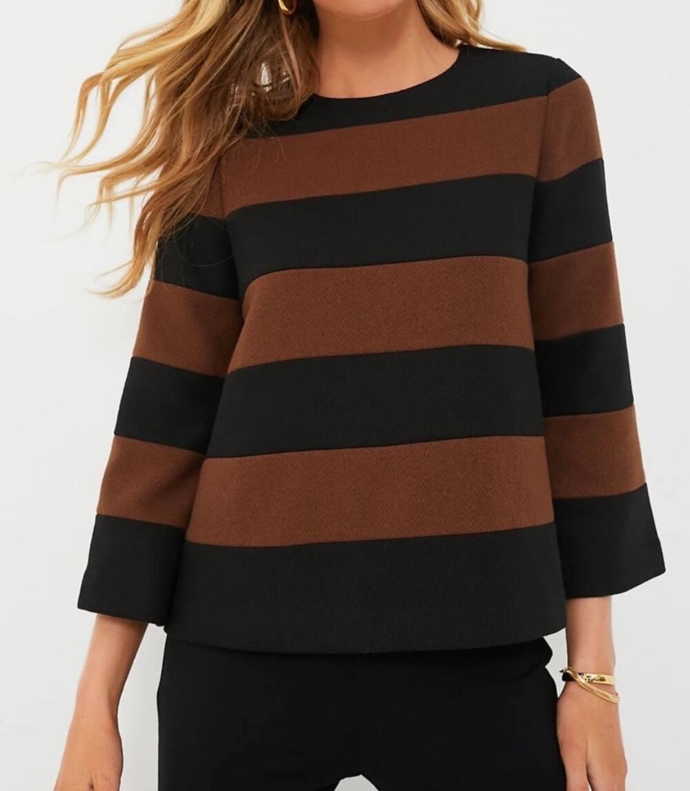 Tuckernuck Black Brown Striped Mia Blouse Women's Small Office Fall Autumn